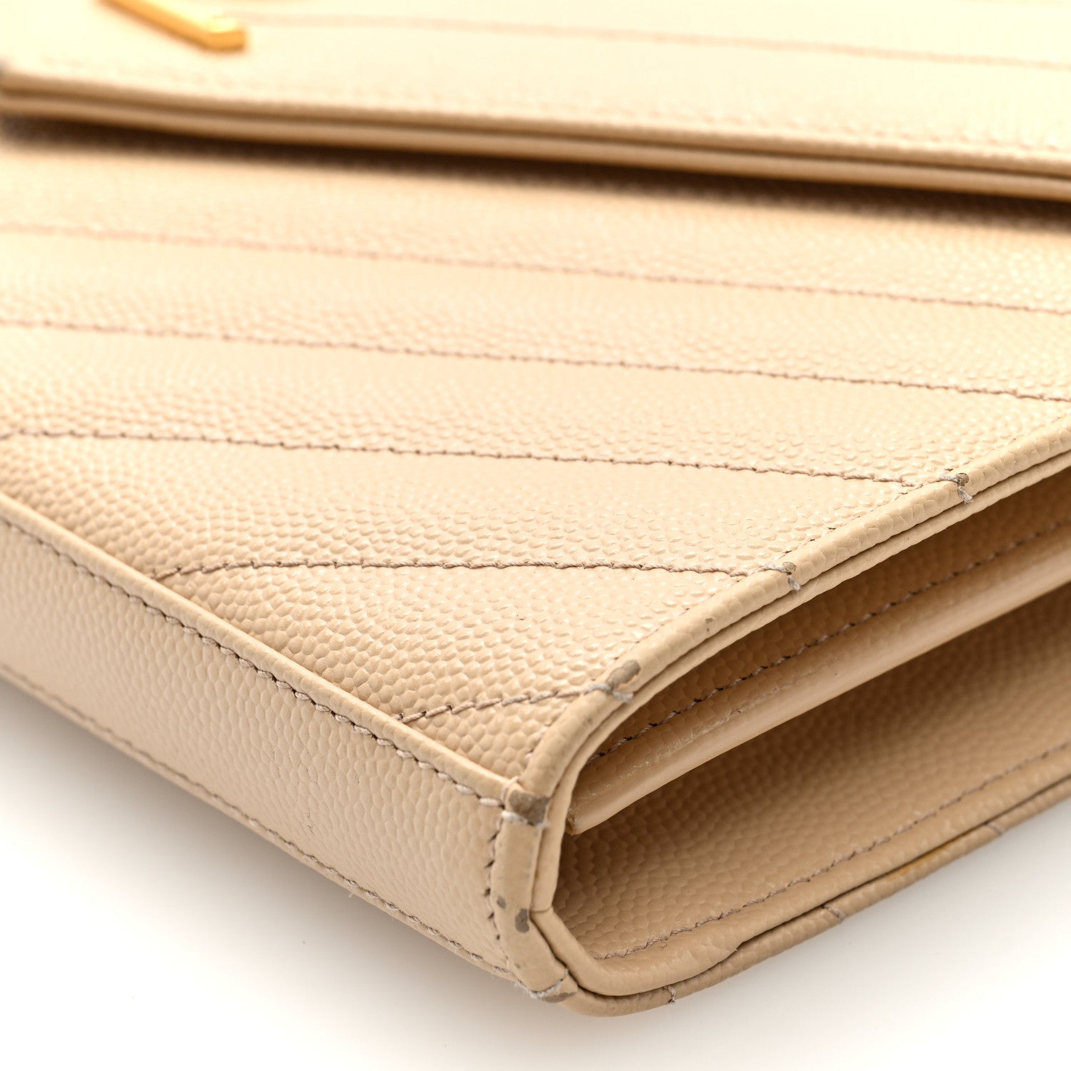 Saint Laurent Grain De Poudre Matelasse Chevron Monogram Chain Wallet Nude Powder 9 of 10