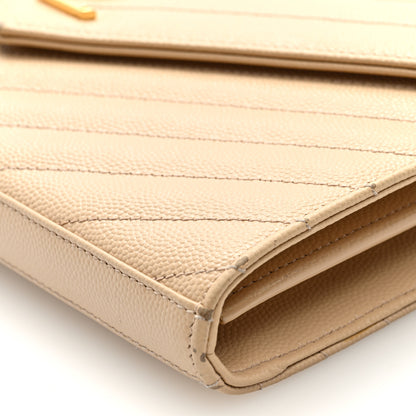Saint Laurent Grain De Poudre Matelasse Chevron Monogram Chain Wallet Nude Powder 9 of 10