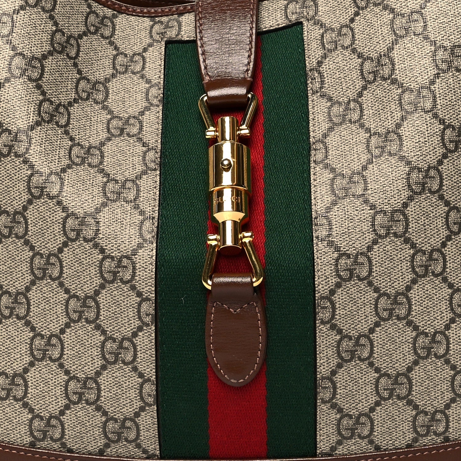 Gucci GG Supreme Monogram Azalea Calfskin Web Medium Jackie 1961 Hobo Beige Ebony Brown Sugar 9 of 13