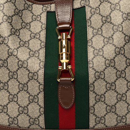 Gucci GG Supreme Monogram Azalea Calfskin Web Medium Jackie 1961 Hobo Beige Ebony Brown Sugar 9 of 13