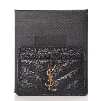 Saint Laurent Grain De Poudre Matelasse Chevron Monogram Credit Card Case Black 9 of 9