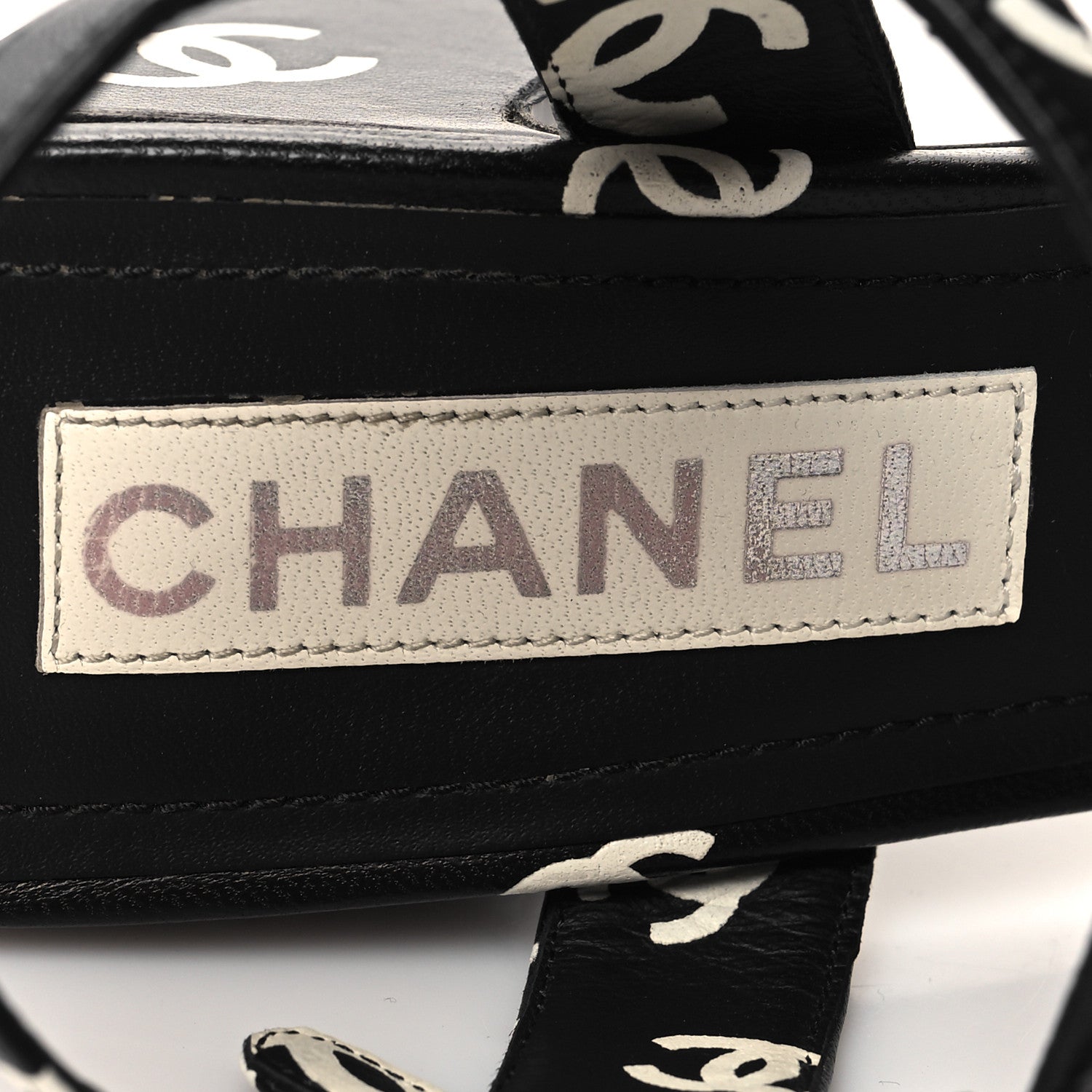 Chanel Printed Lambskin CC Platform Sandals 39 Black White 8 of 9