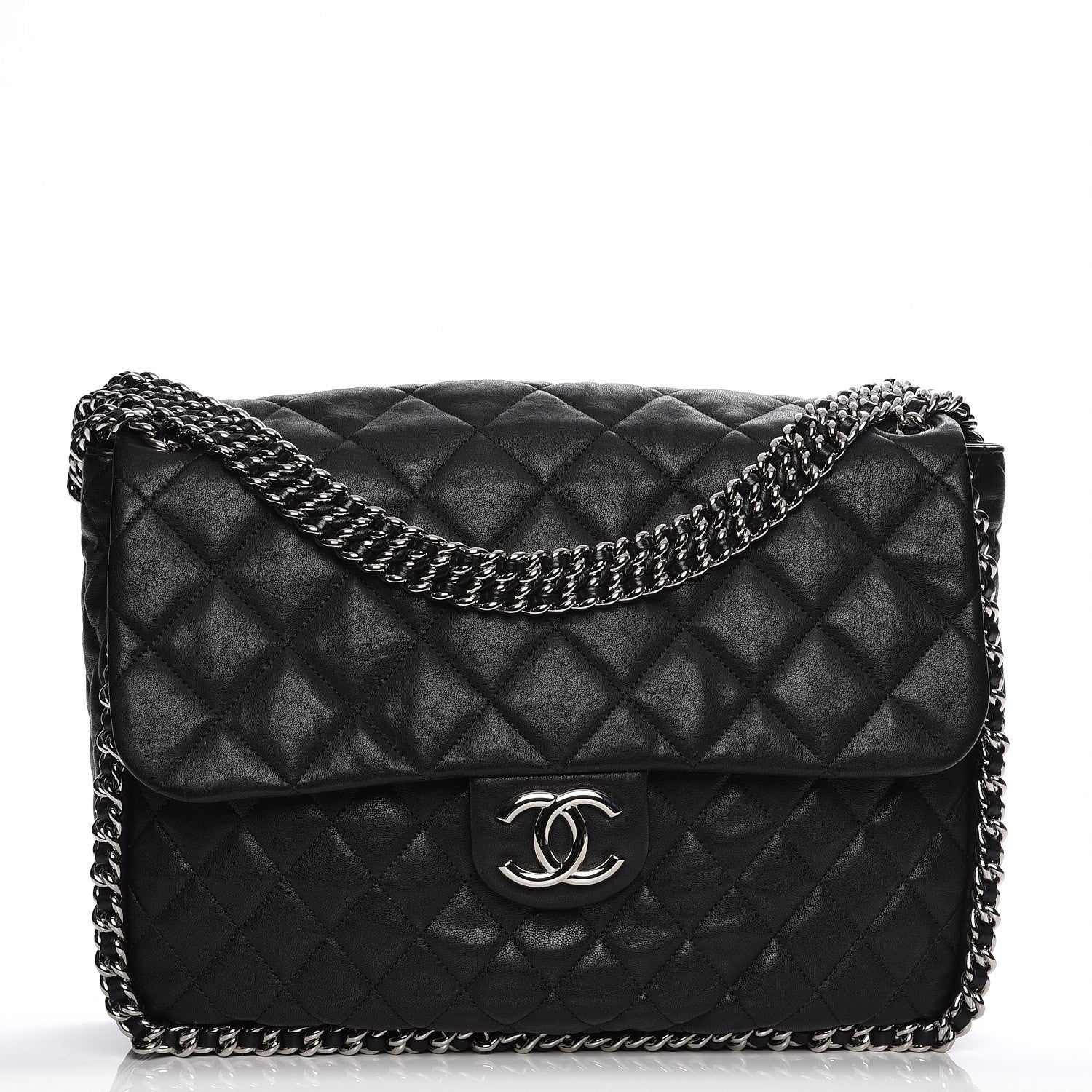 Chanel Washed Lambskin Quilted Maxi Chain Around Flap Black 1 of 8