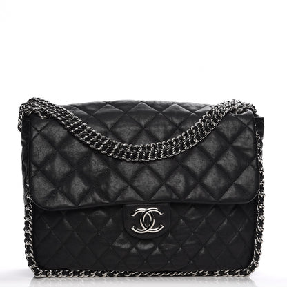 Chanel Washed Lambskin Quilted Maxi Chain Around Flap Black 1 of 8