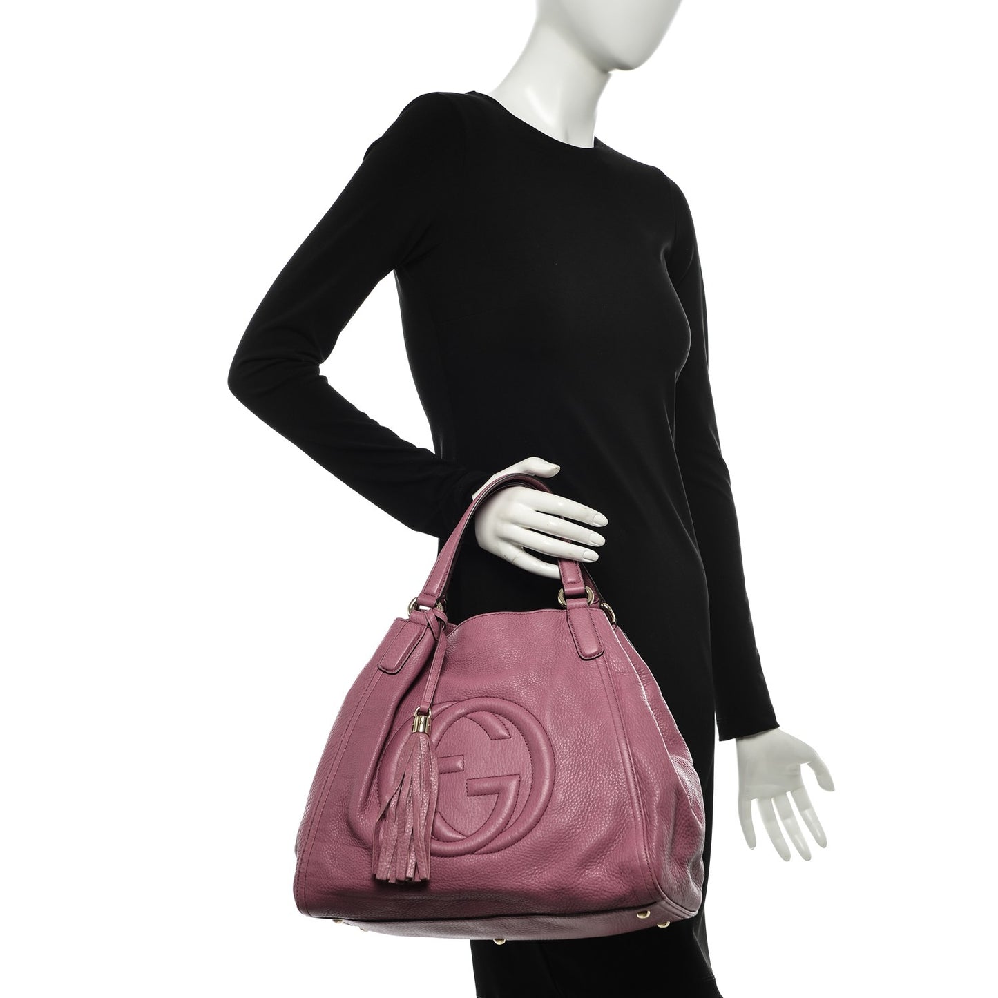 Pebbled Calfskin Medium Soho Shoulder Bag Fresia Rose