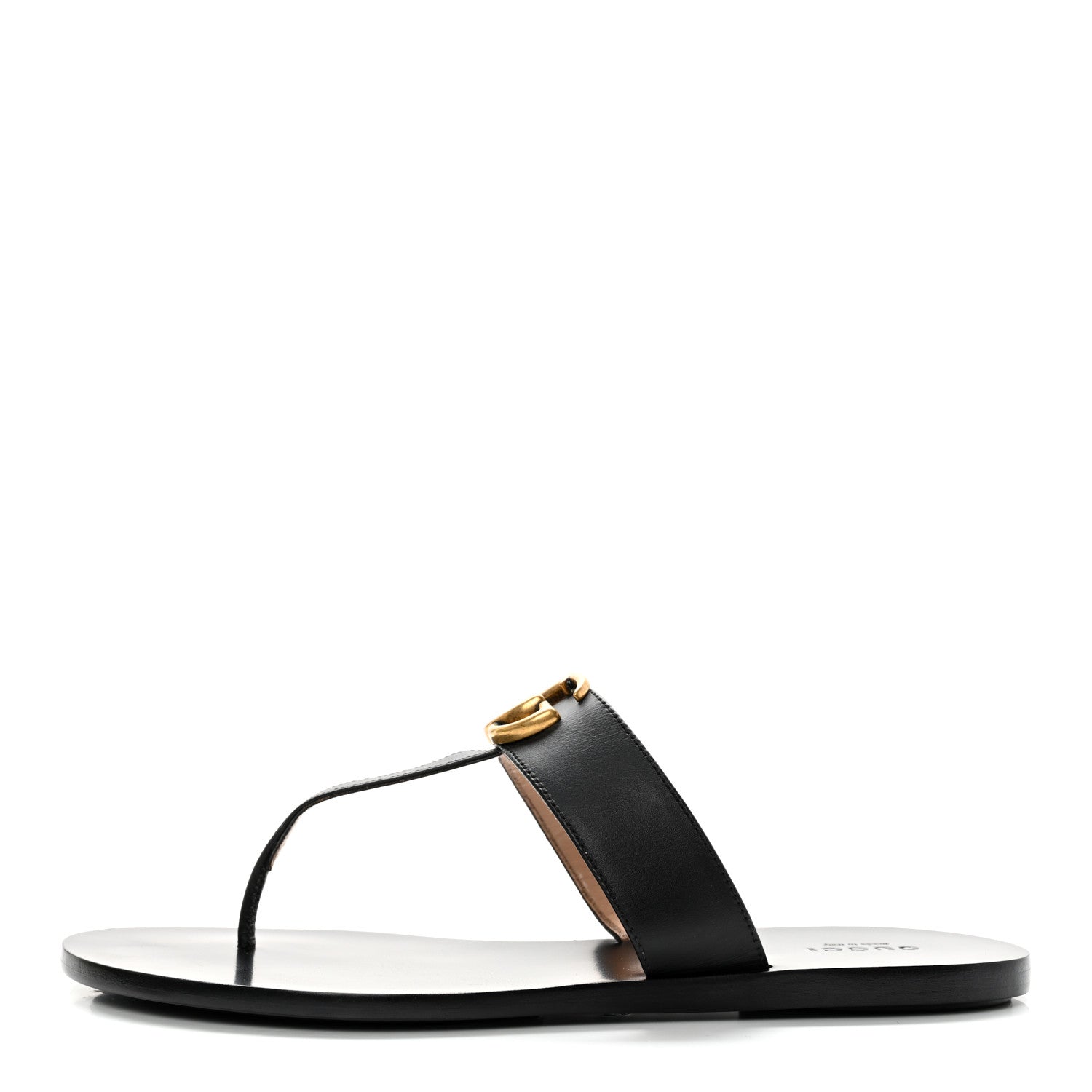 Gucci Calfskin GG Marmont Thong Sandals 39.5 Black 1 of 10