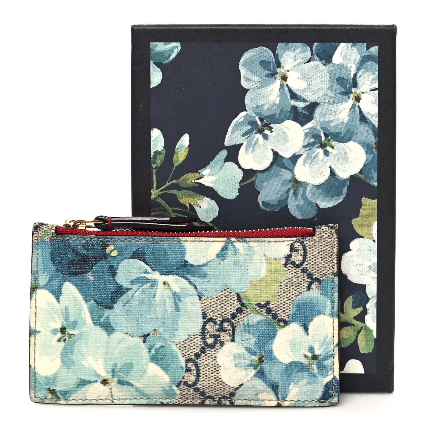 Gucci GG Supreme Monogram Blooms Coin Case Card Holder Beige Blue Navy Hibiscus Red 9 of 9