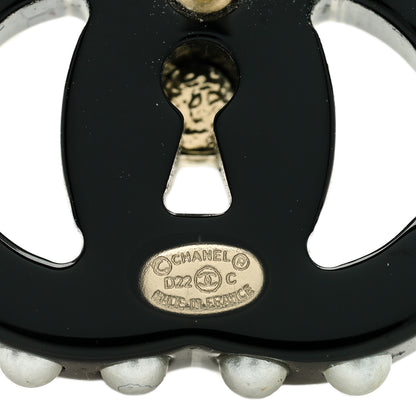 Chanel Resin Crystal Pearl CC Earrings Black 4 of 4