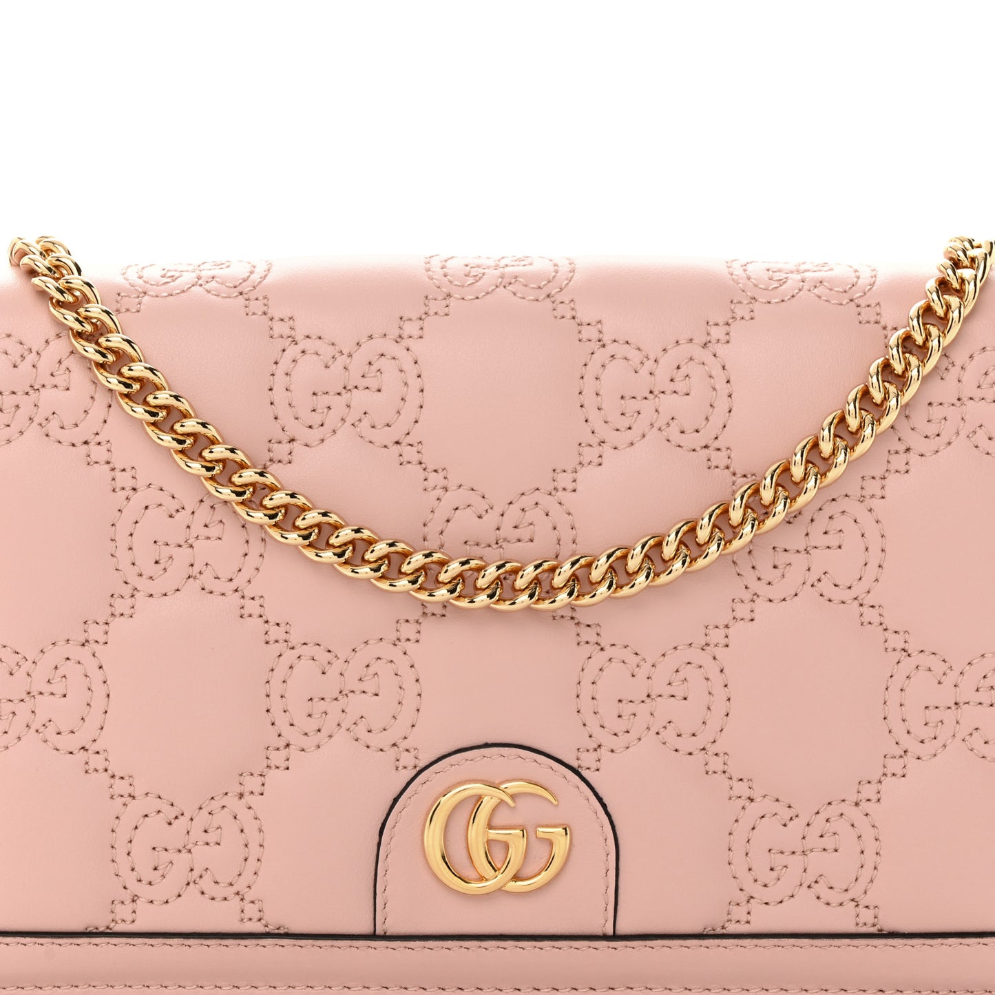 Calfskin GG Matelasse Chain Wallet Perfect Pink