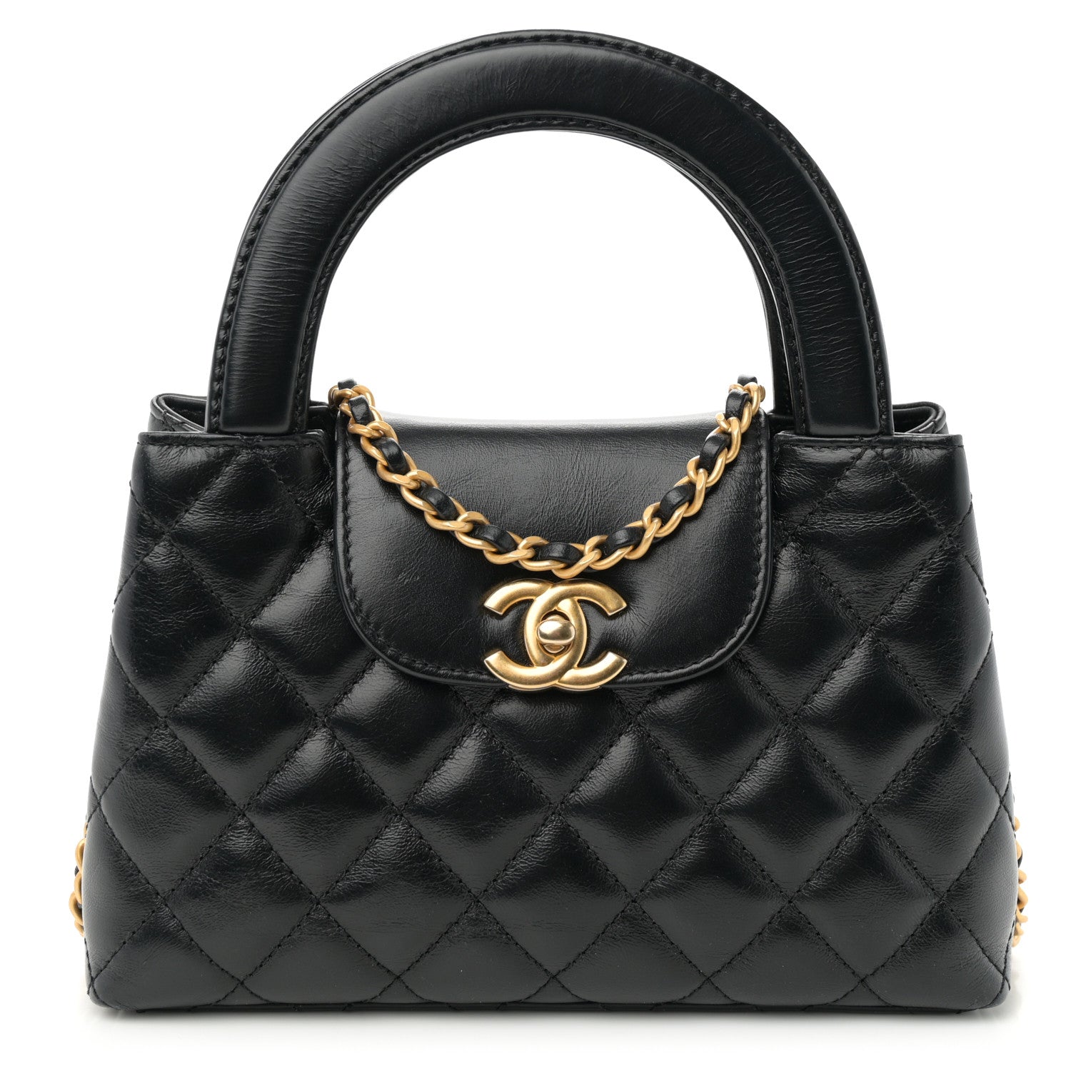 Chanel Shiny Aged Calfskin Quilted Nano Kelly Shopper Black Pink 1 of 11