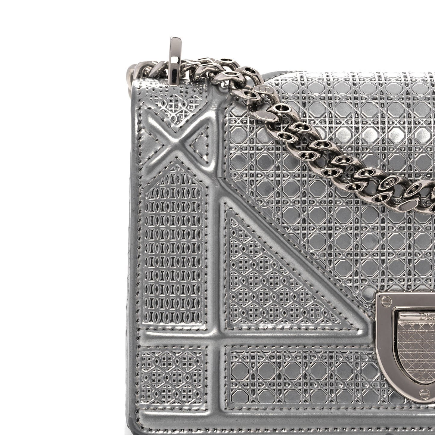 Metallic Patent Micro-Cannage Mini Diorama Flap Bag Silver