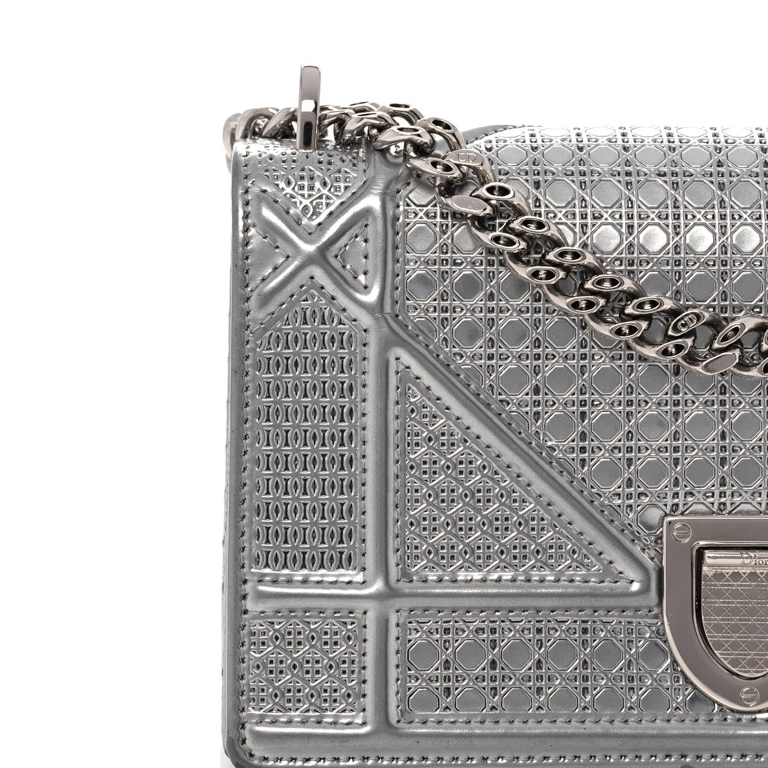 Christian Dior Metallic Patent Micro-Cannage Mini Diorama Flap Bag Silver 7 of 9