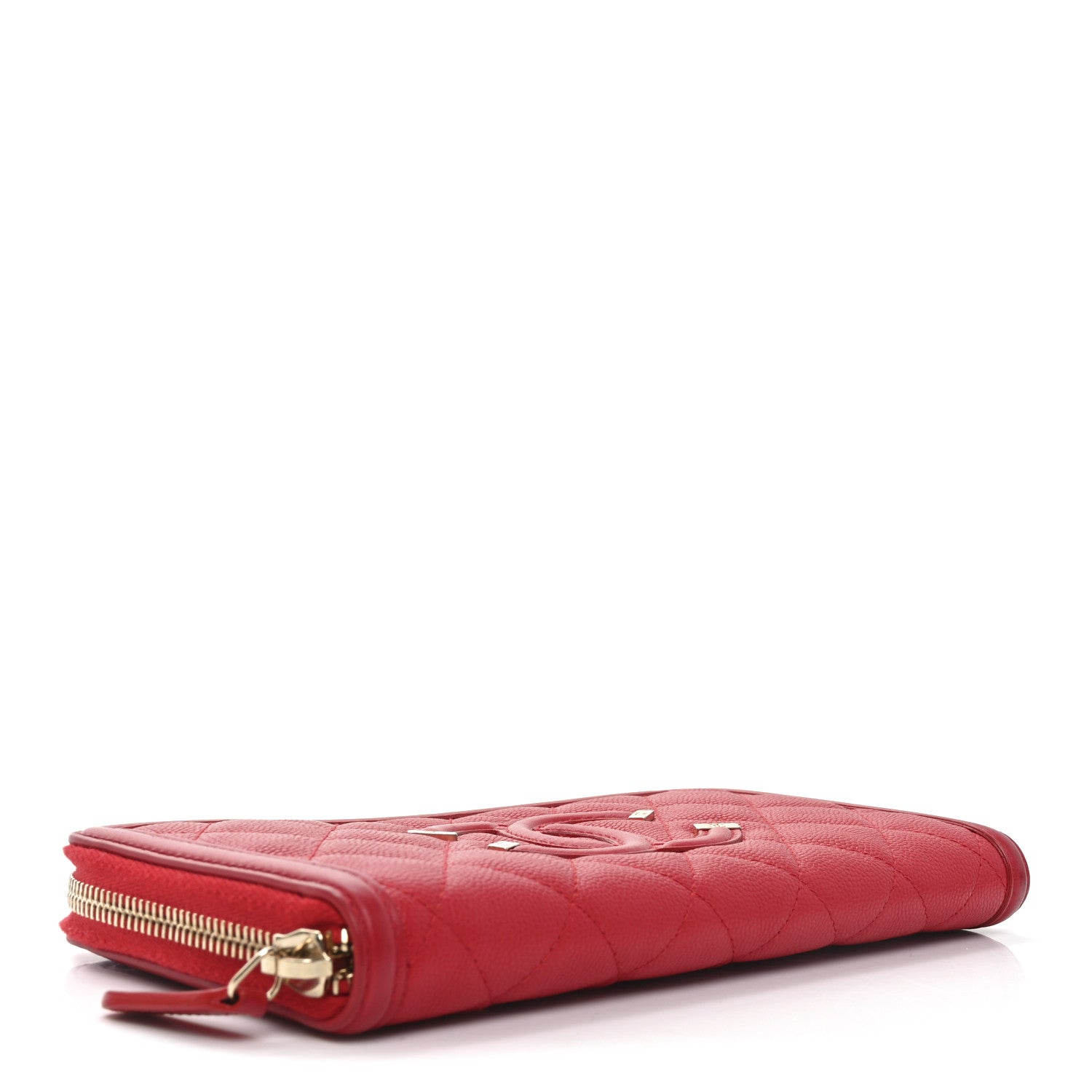 Chanel Caviar Quilted Filigree Zip Around Wallet Red 4 of 7