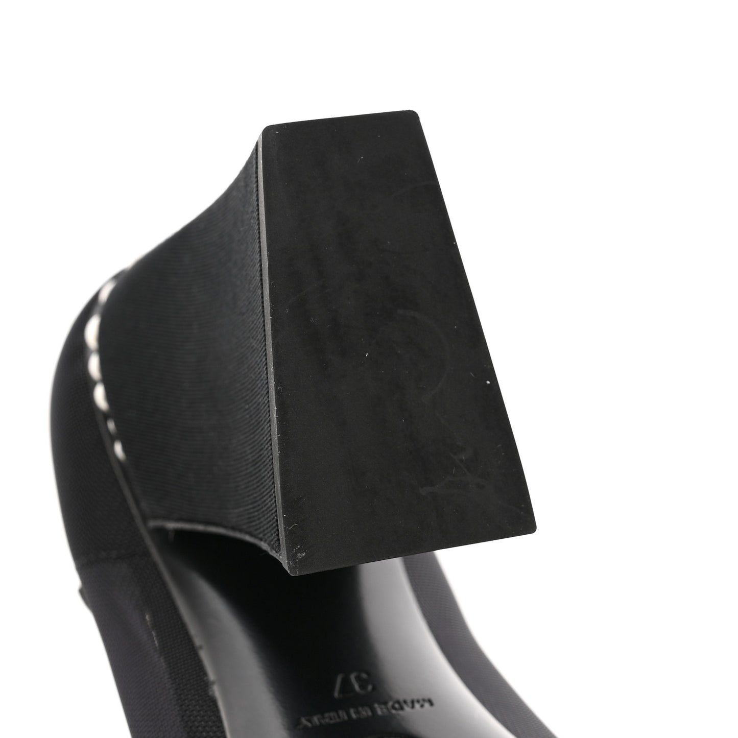 Mesh Suede Grosgrain Pearls Cap Toe Open Slingback Pumps 37 Black