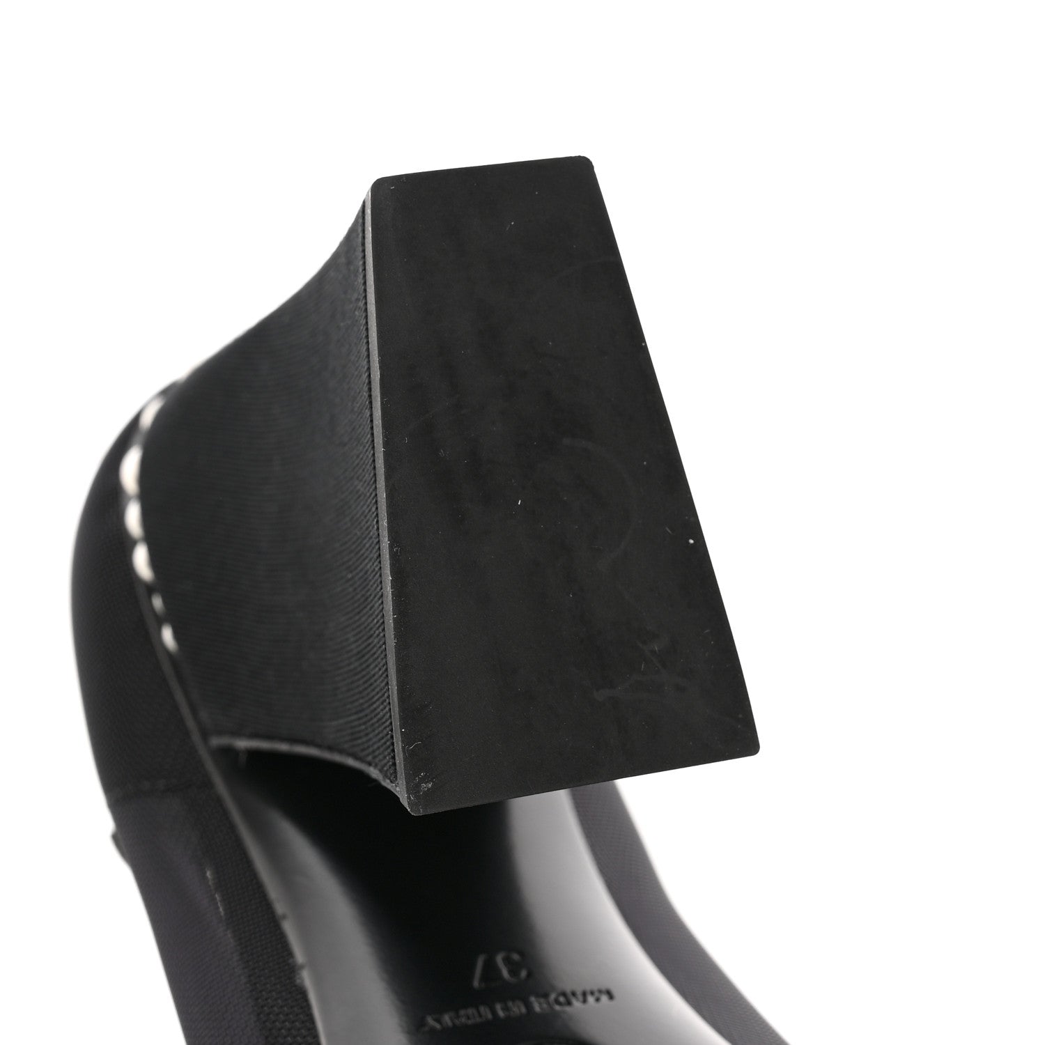 Chanel Mesh Suede Grosgrain Pearls Cap Toe Open Slingback Pumps 37 Black 8 of 9