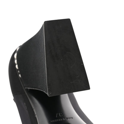 Chanel Mesh Suede Grosgrain Pearls Cap Toe Open Slingback Pumps 37 Black 8 of 9