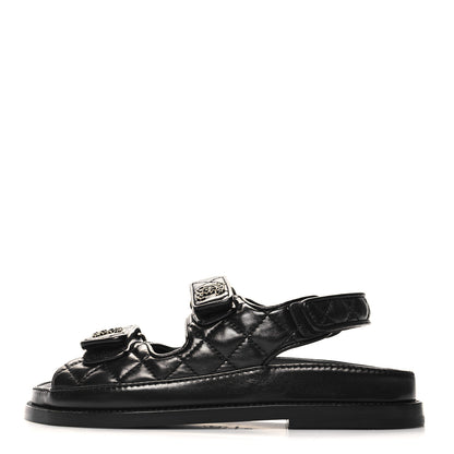 Chanel Lambskin Velcro Dad Sandals 35 Black 1 of 9