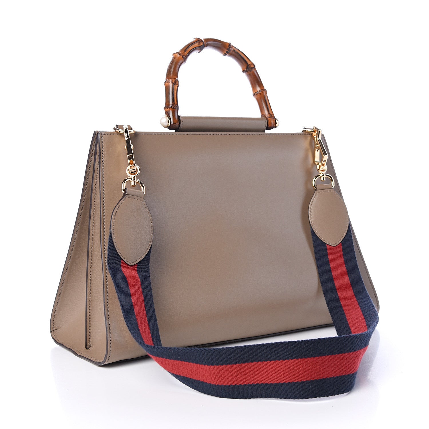Gucci Nappa Bamboo Web Medium Nymphaea Top Handle Bag Brown 2 of 12