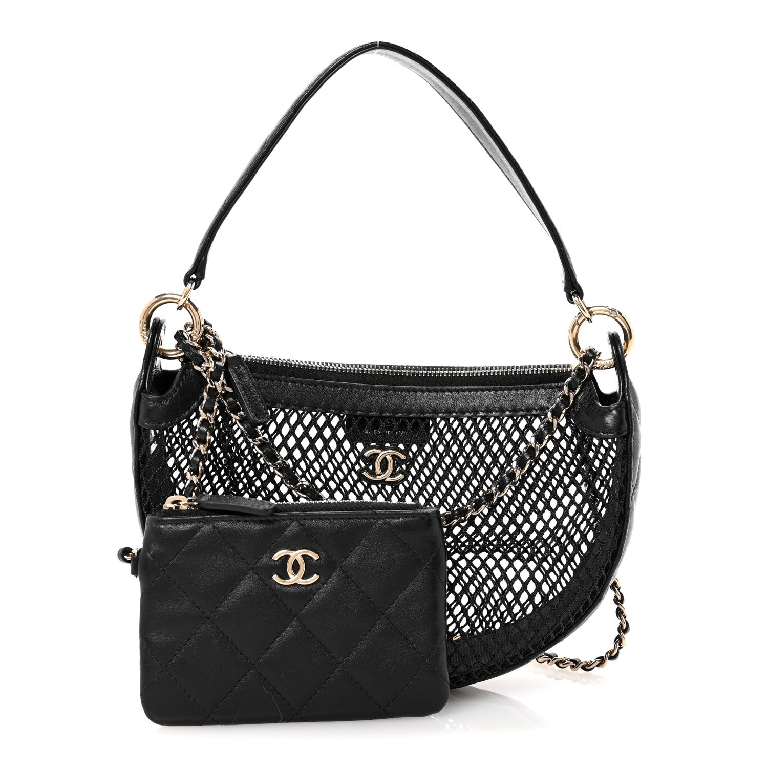 Chanel Mesh Shiny Lambskin Chain Hobo Black 3 of 12