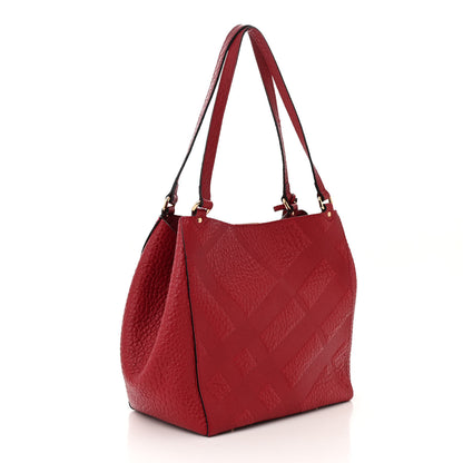 Burberry Signature Grain Calfskin Check Embossed Small Canterbury Tote Red 3 of 11