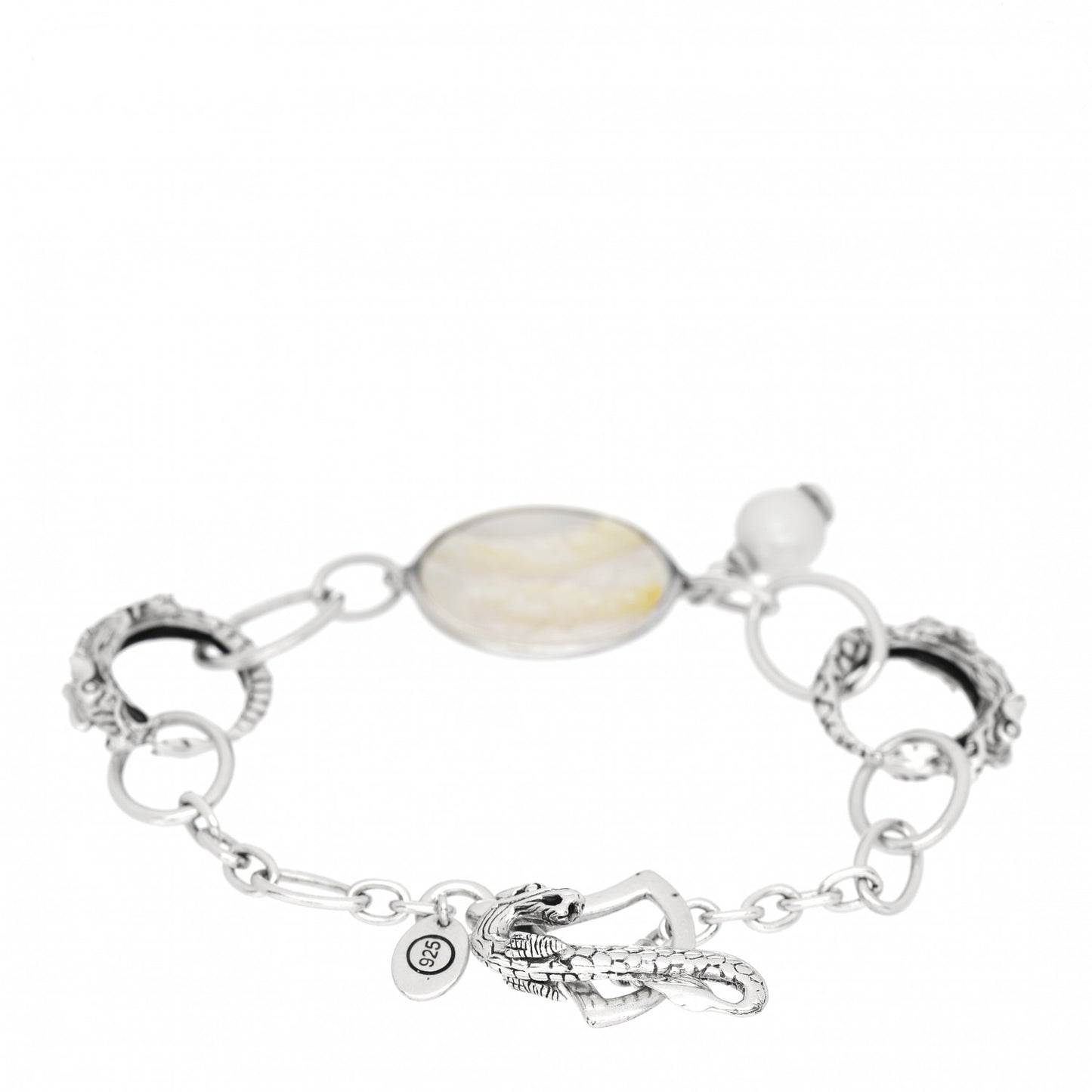 Sterling Silver Pearl Mother of Pearl Naga Dragon Link Bracelet