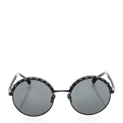 Chanel Metal Calfskin Round Chain Sunglasses 4265-Q Black 2 of 8