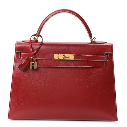 Hermes Veau Grain Lisse Kelly Sellier 32 Rouge H 1 of 9