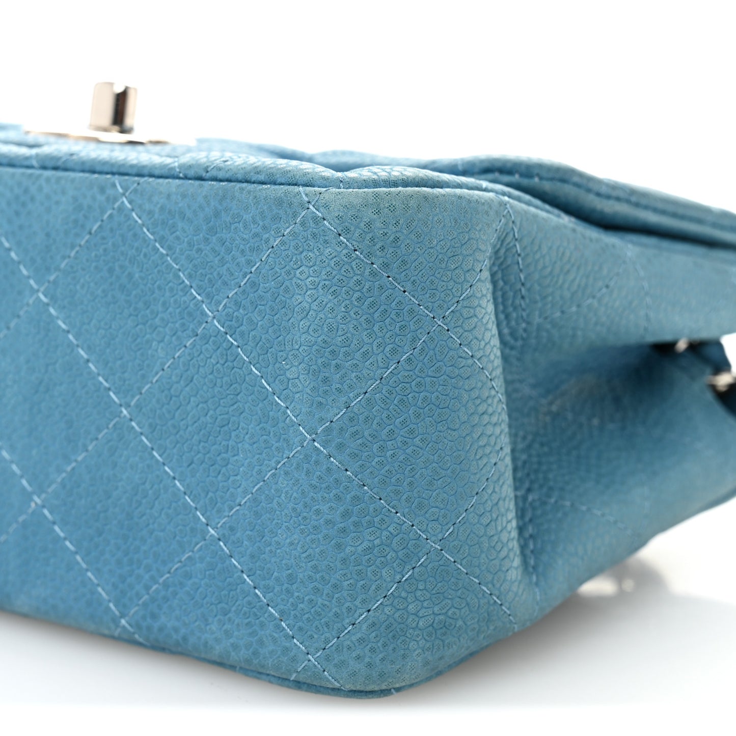 Iridescent Caviar Quilted Mini Square Flap Blue