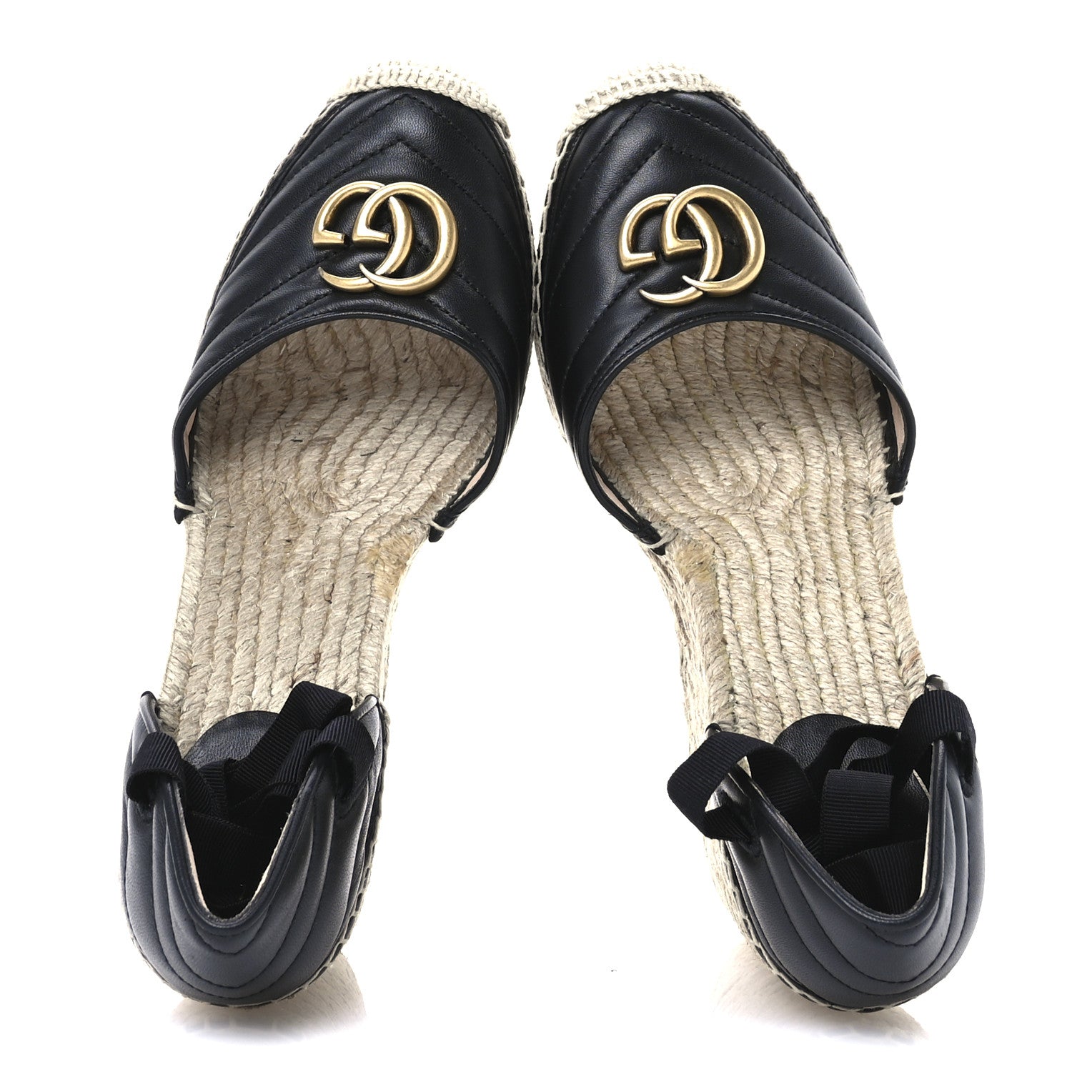Gucci Nappa Matelasse GG Marmont Ankle Wrap Platform 35/120mm Espadrille Wedges 40.5 Black 2 of 9