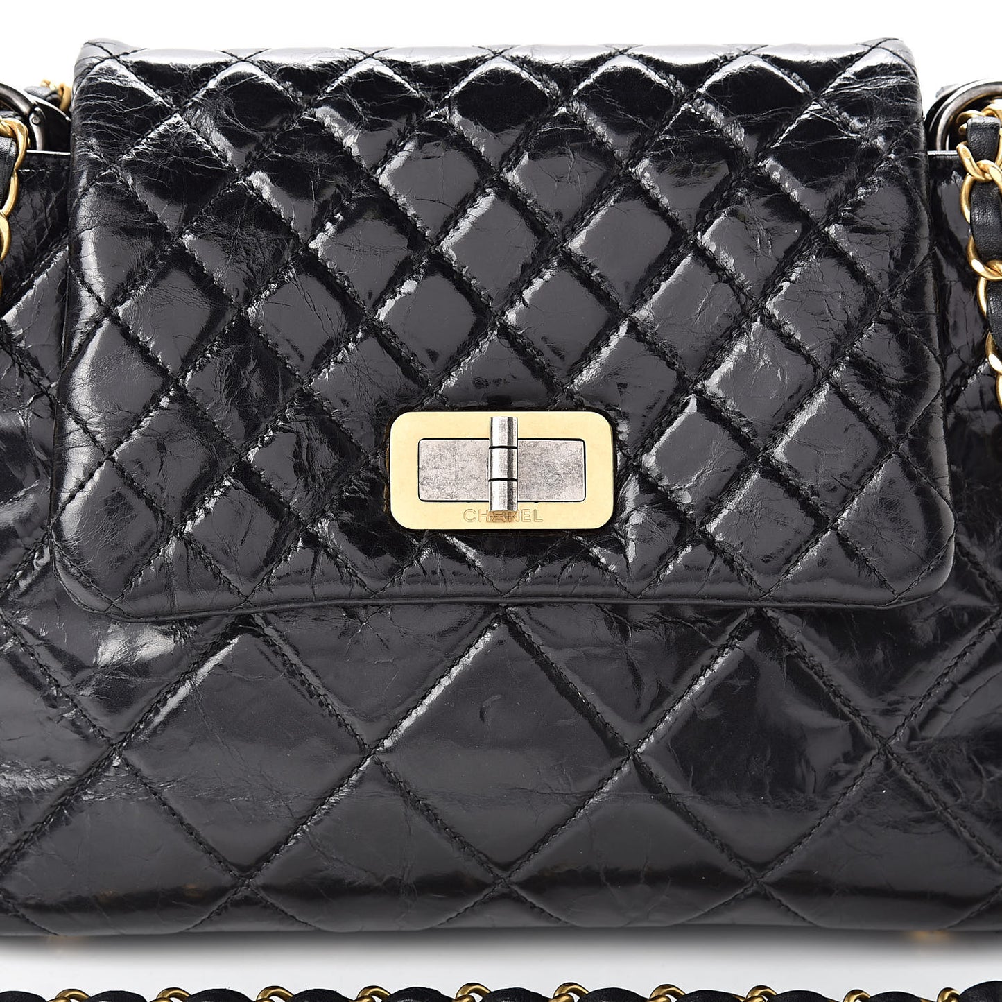 Glazed Crinkled Calfskin Medium East West Flap Black