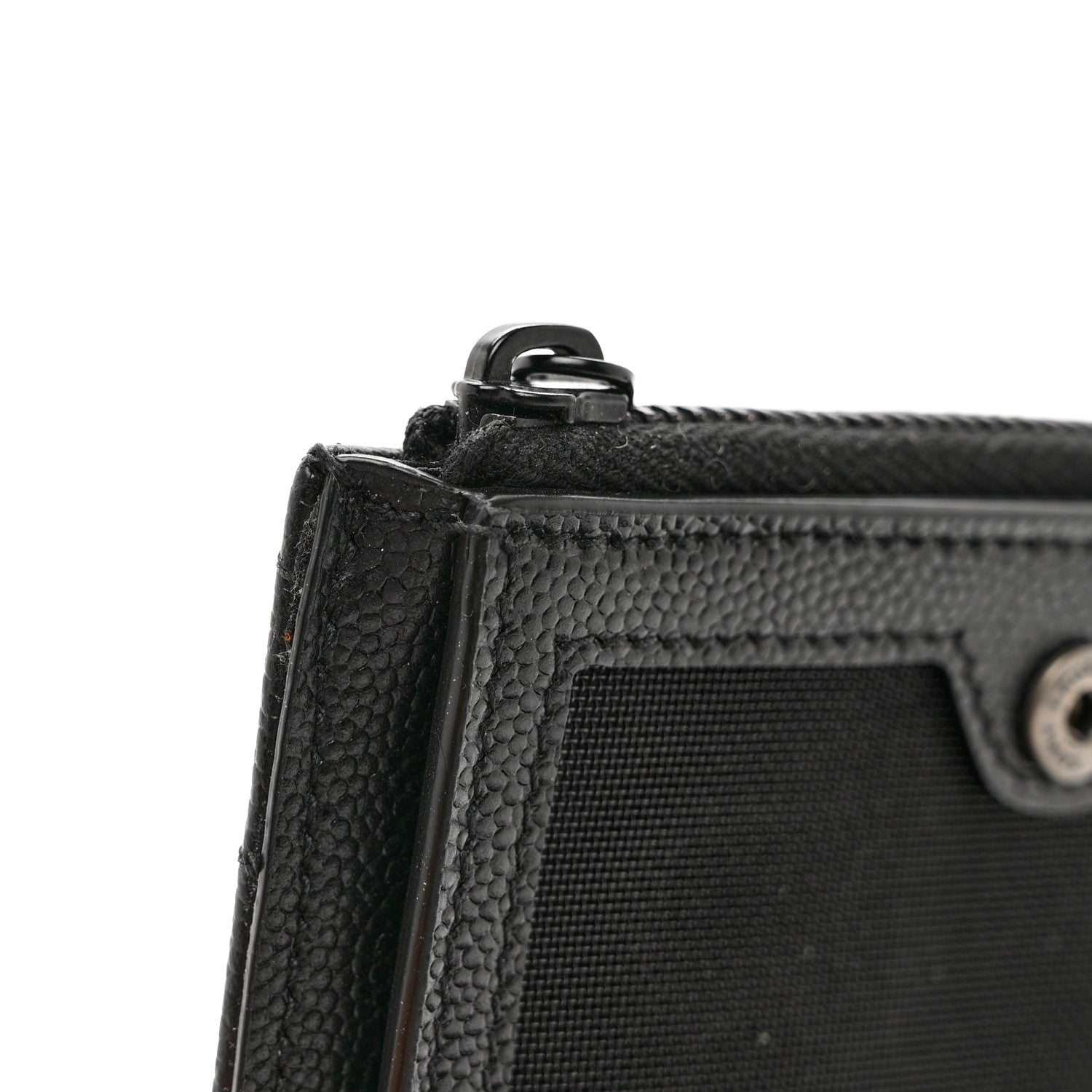 Saint Laurent Grain De Poudre Matelasse Chevron Monogram Zipped Card Case Black 7 of 7