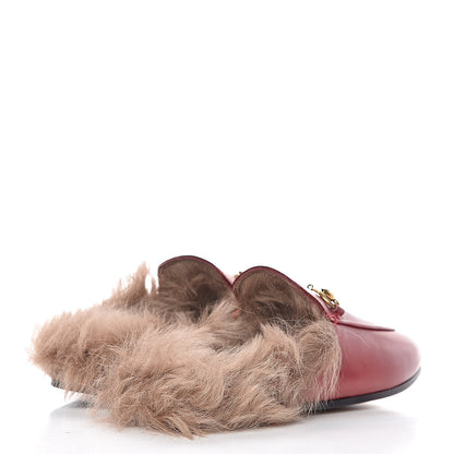 Gucci Betis Glamour Calfskin Fur Womens Princetown Slippers 35.5 Hibiscus Red Naturale 4 of 10