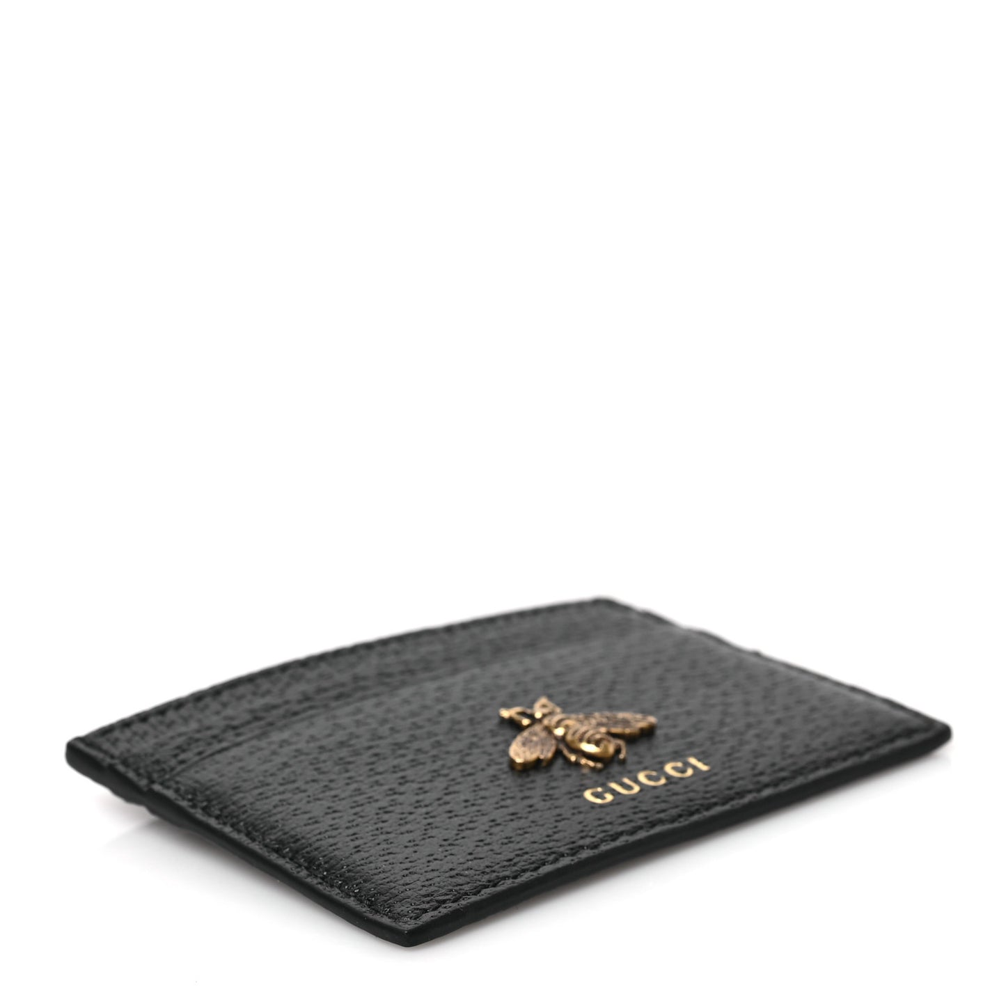 Pebbled Calfskin Animalier Card Holder Black