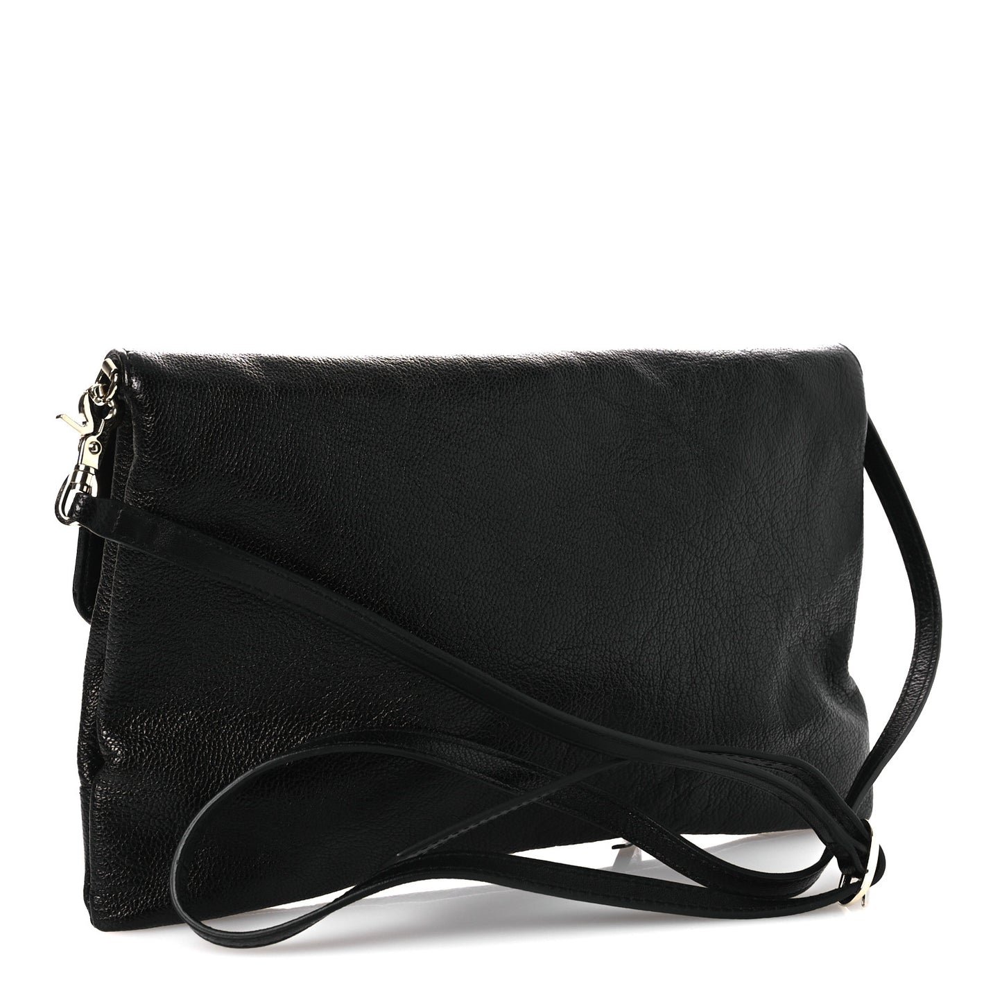 Chevre Gold Metallic Edge Hardware Envelope Clutch Black