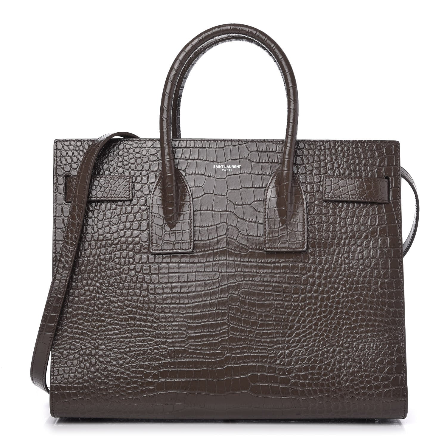 Saint Laurent Calfskin Crocodile Embossed Small Sac De Jour Brown 1 of 9
