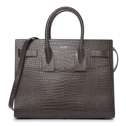 Saint Laurent Calfskin Crocodile Embossed Small Sac De Jour Brown 1 of 9
