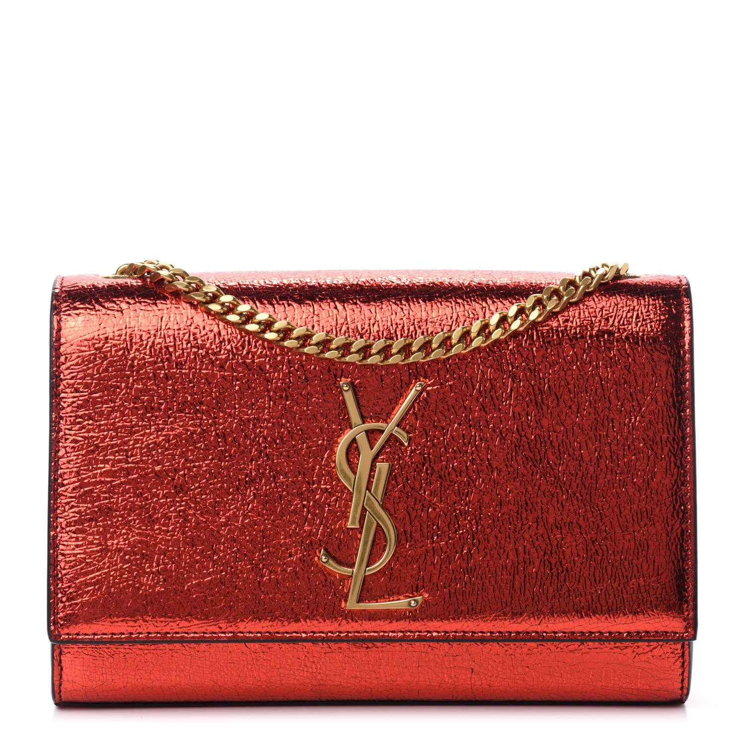 Saint Laurent Metallic Calfskin Small Classic Monogram Kate Satchel Red 1 of 9