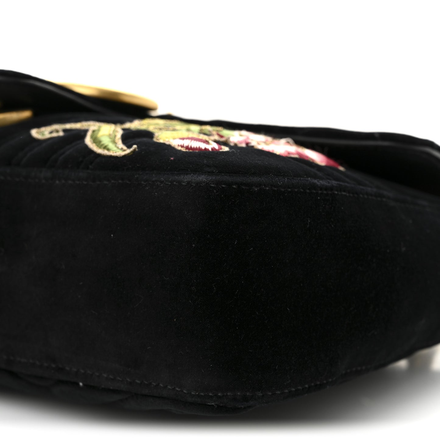 Velvet Matelasse Loved Embroidered Medium GG Marmont Shoulder Bag Black
