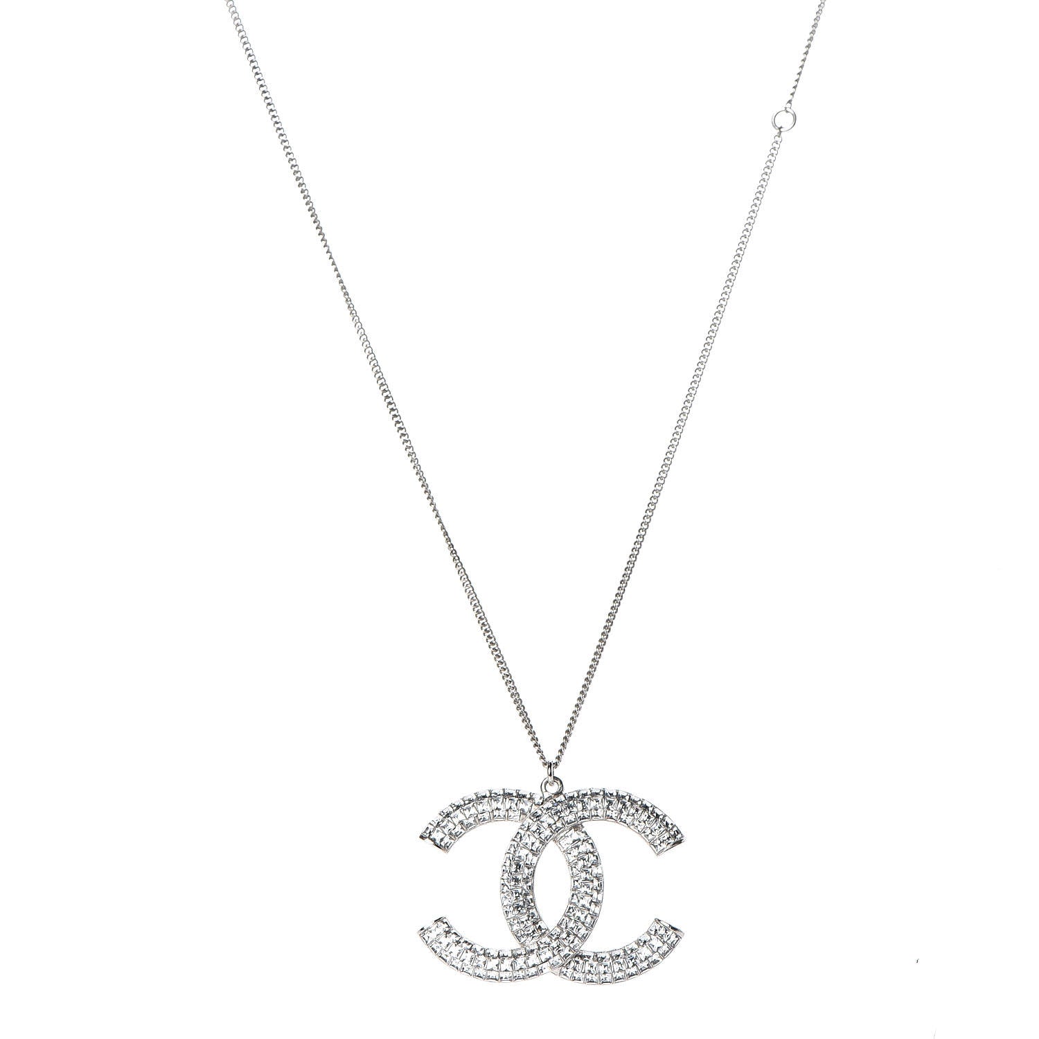 Chanel Crystal CC Necklace Silver 1 of 6