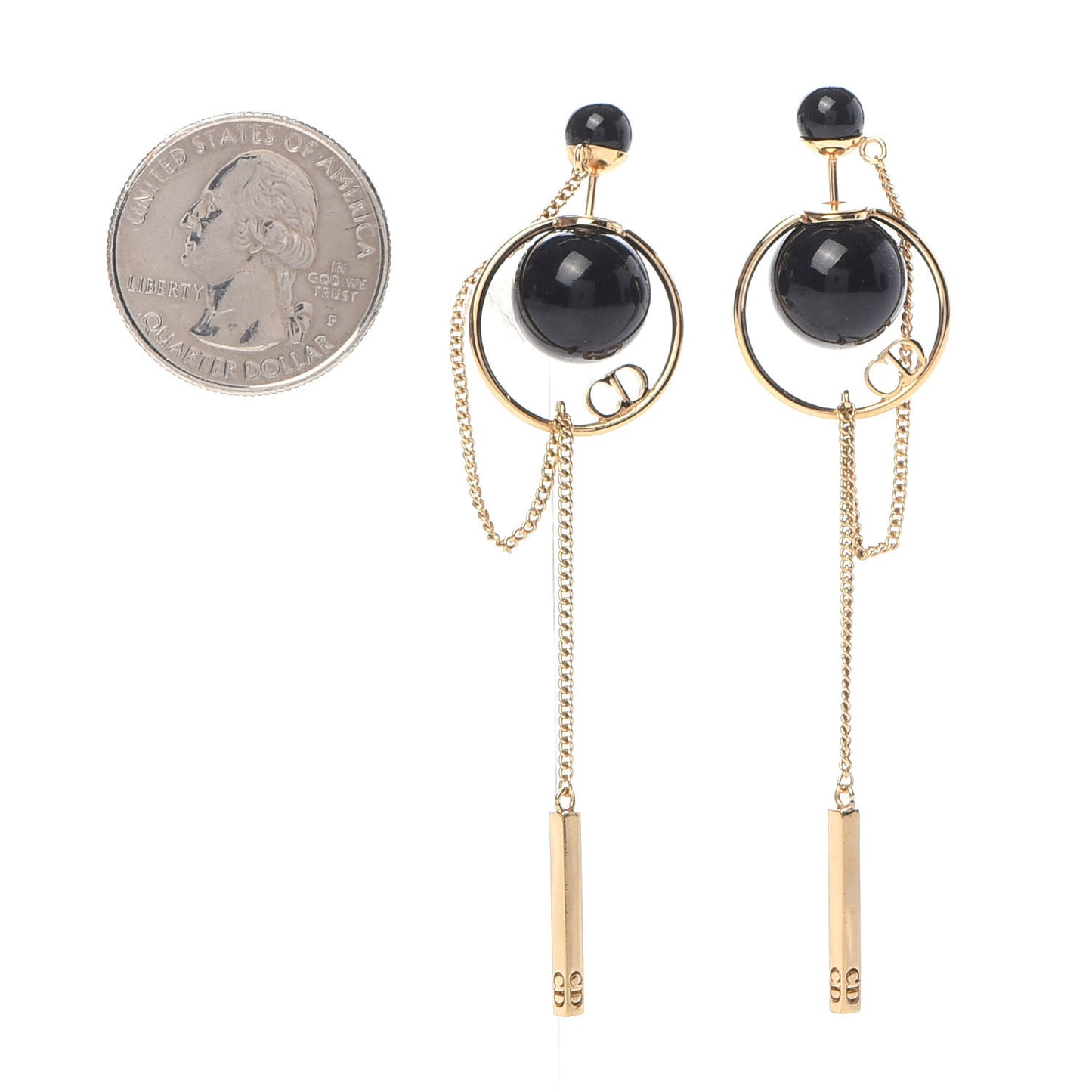 Pearl Tribales Dangle Chain Earrings Black Gold