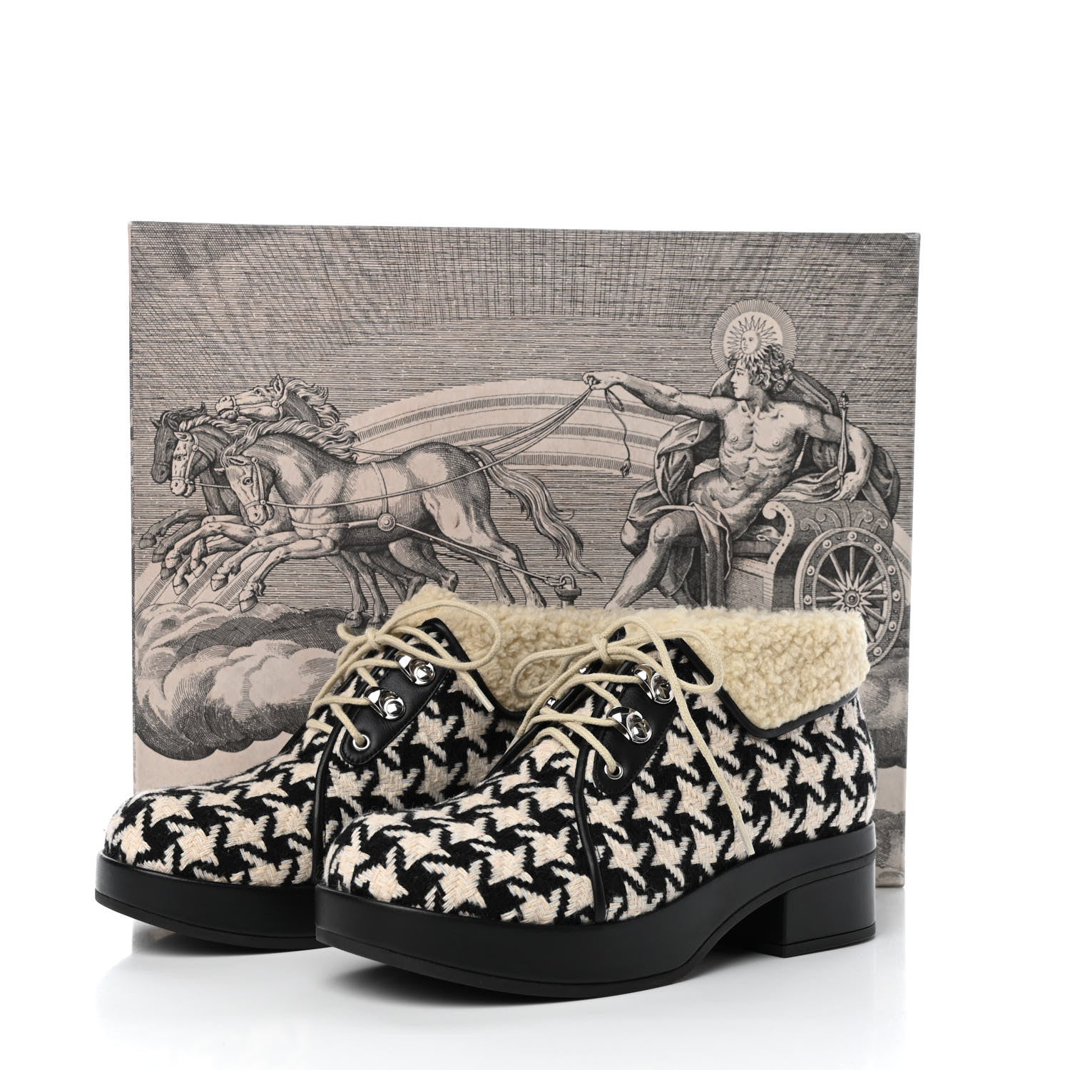 Gucci Optical Tweed Faux Shearling Houndstooth Victor Lace Up Ankle Boots 36 White Black 8 of 8