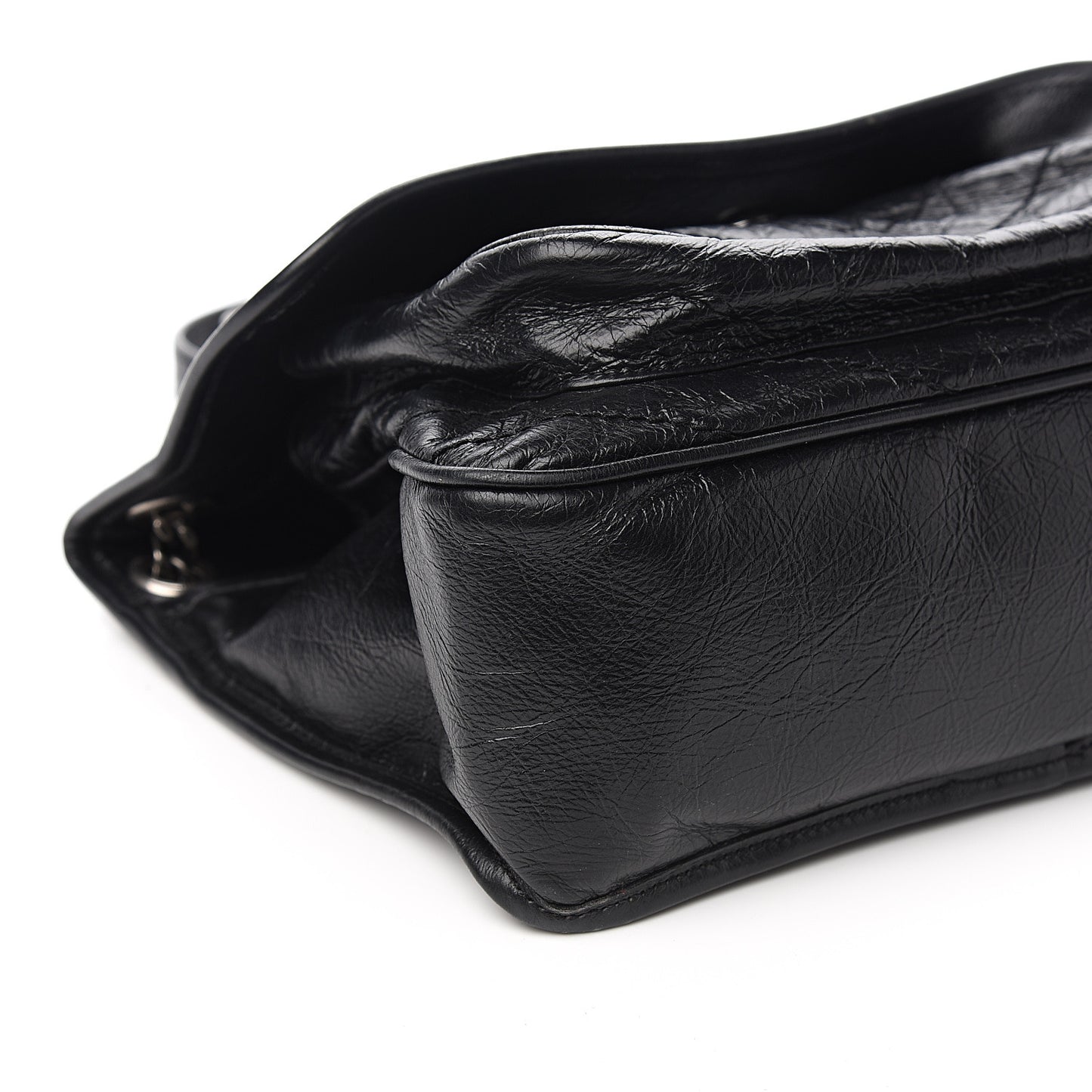 Crinkled Calfskin Matelasse Monogram Medium Niki Chain Satchel Black