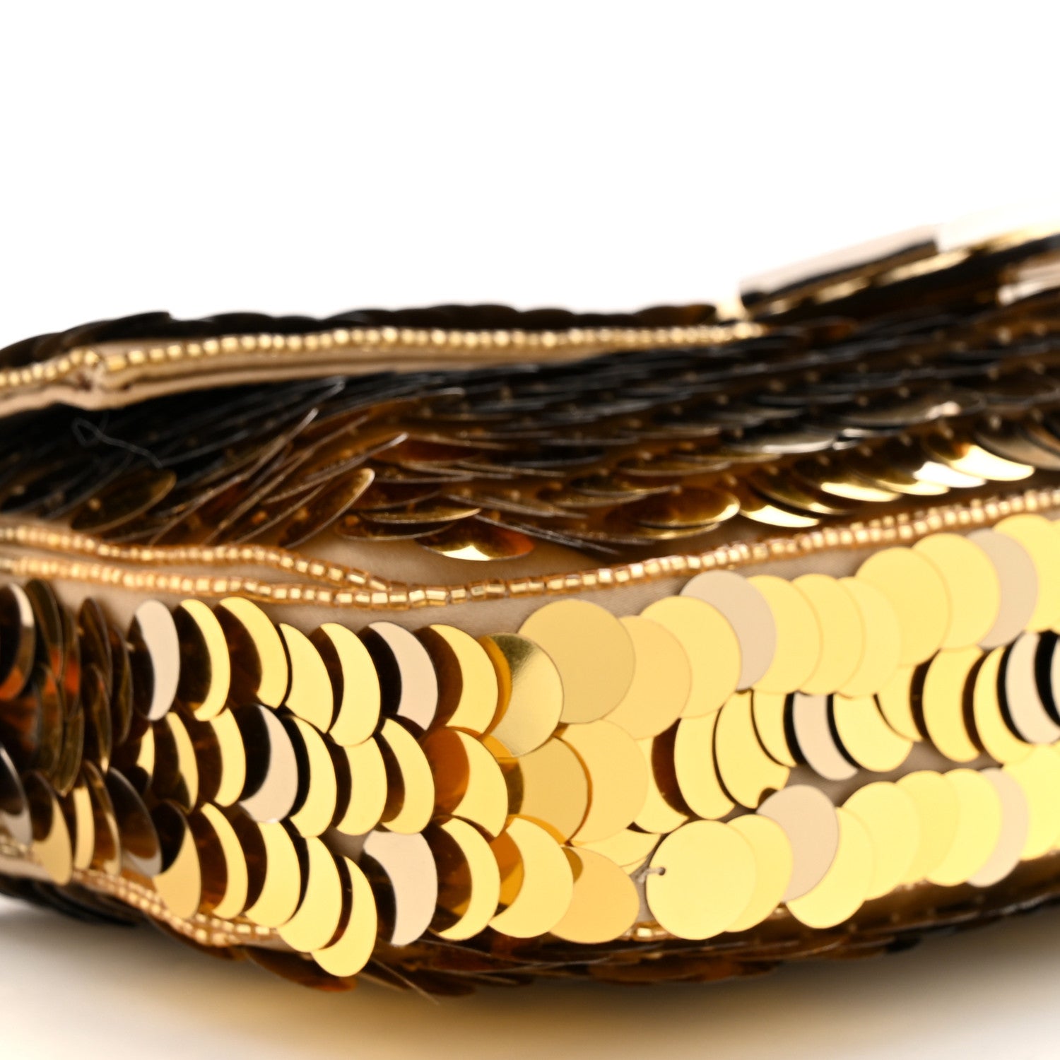 Fendi Sequin Paillettes Vitello Laminato Striped Baguette 1997 Oro Sfumato 9 of 11
