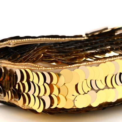 Fendi Sequin Paillettes Vitello Laminato Striped Baguette 1997 Oro Sfumato 9 of 11