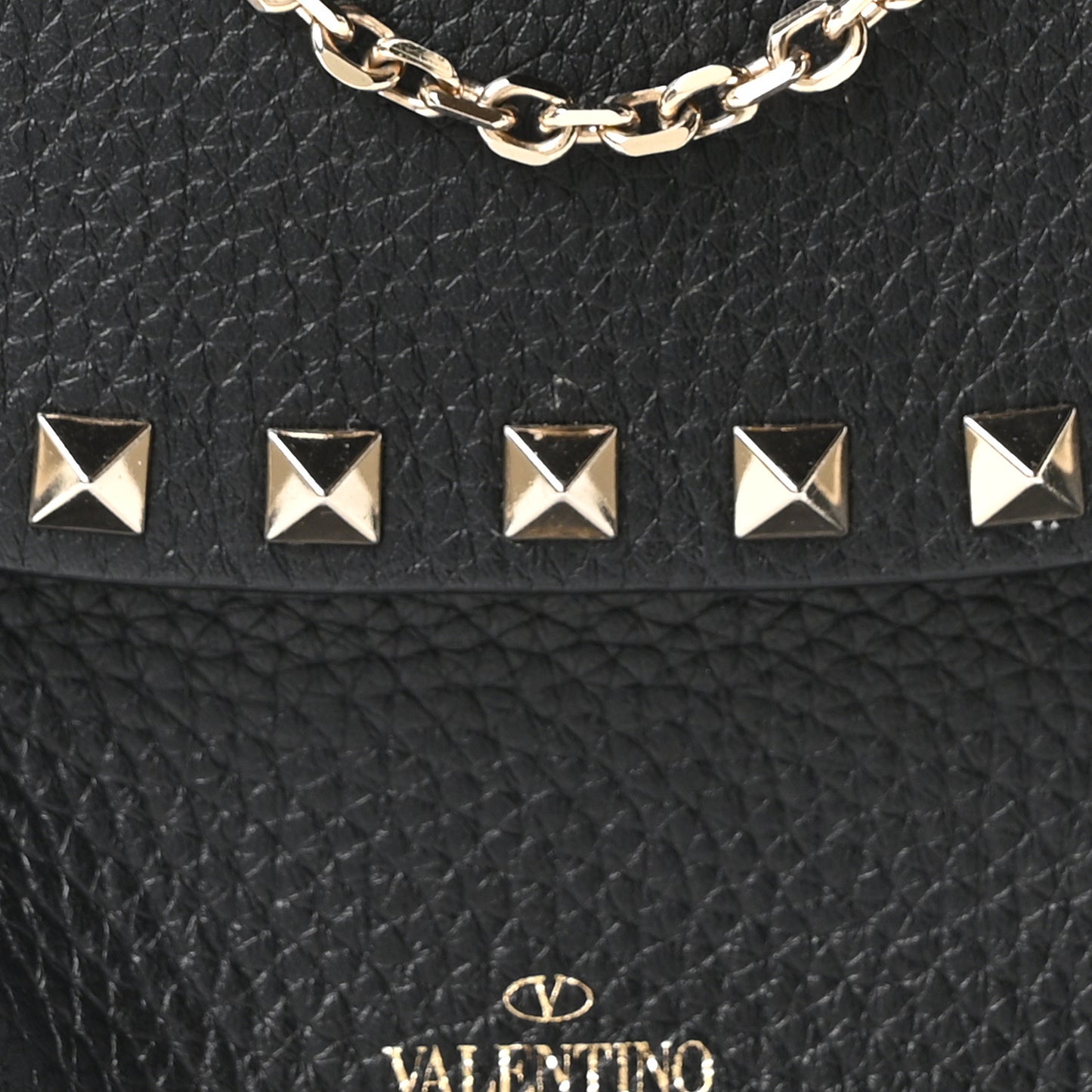 Pebbled Calfskin Rockstud Double Pocket Chain Crossbody Black