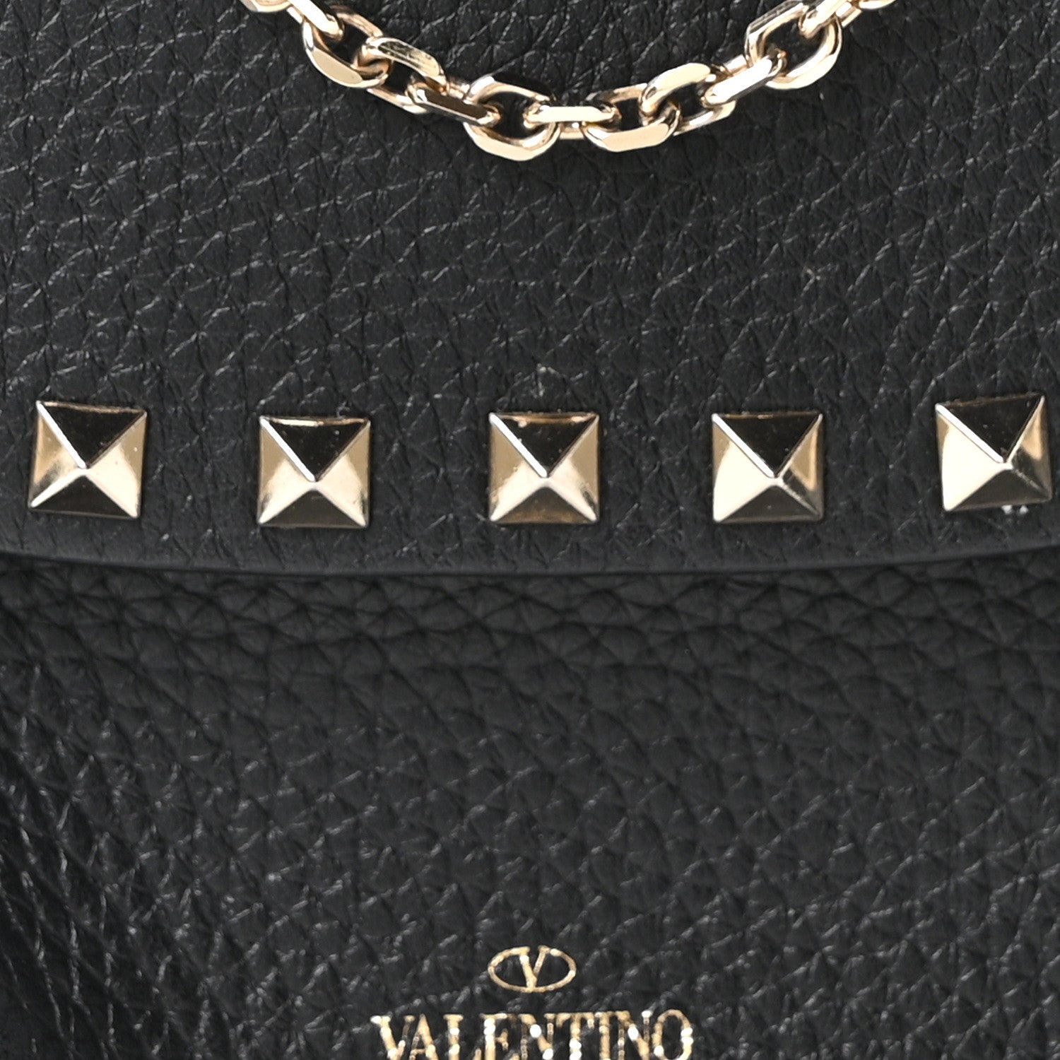 Valentino Garavani Pebbled Calfskin Rockstud Double Pocket Chain Crossbody Black 7 of 9
