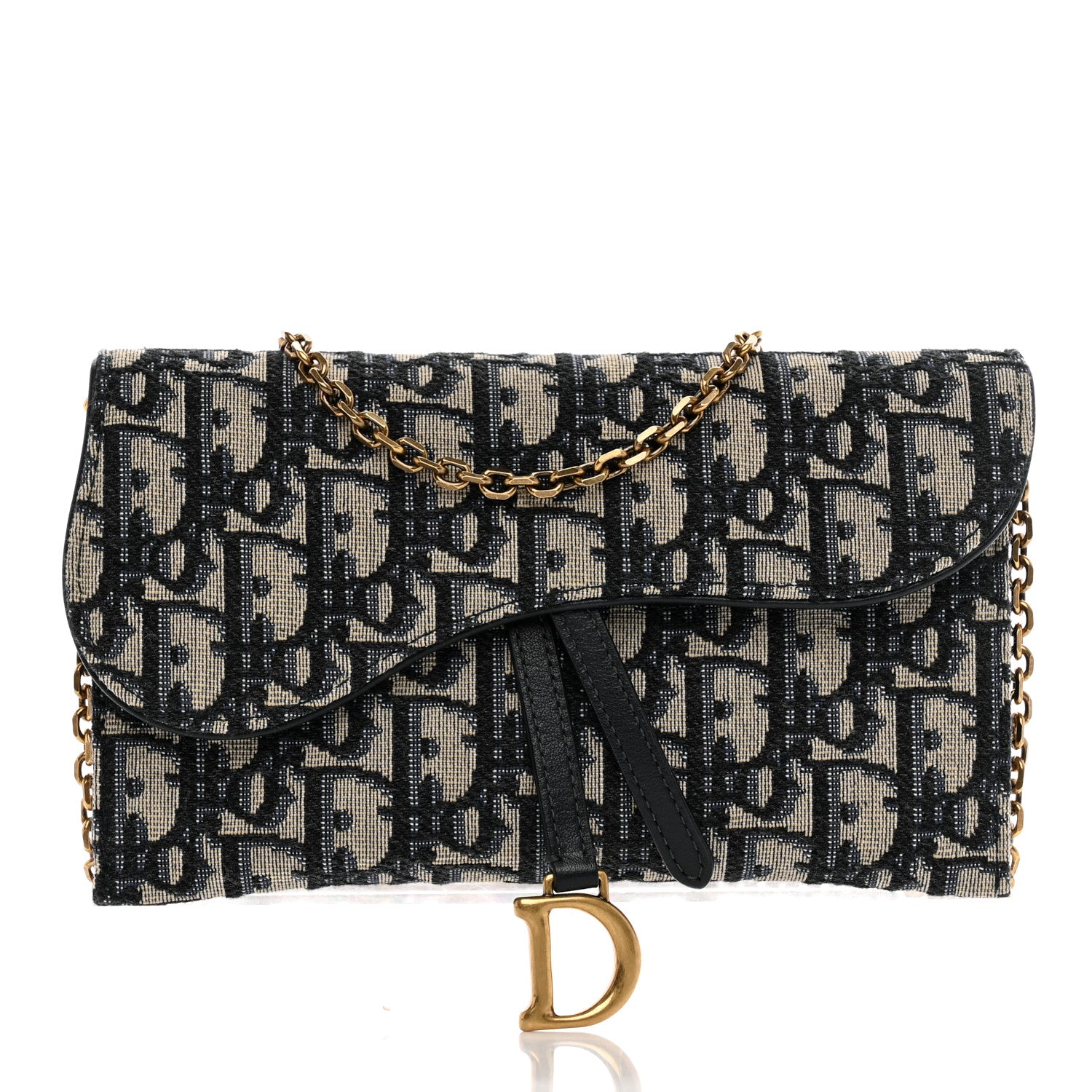 Christian Dior Oblique Saddle Chain Long Wallet Blue 3 of 13