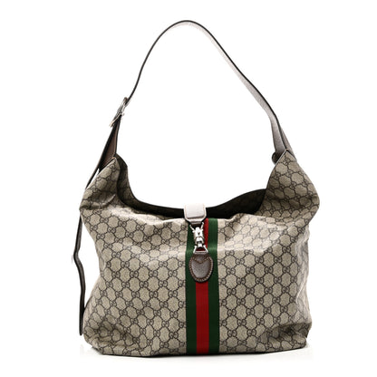 Gucci Tender GG Supreme Monogram Textured Dollar Calfskin Web Medium Jackie 1961 Crossbody Bag Beige Ebony New Acero 1 of 11