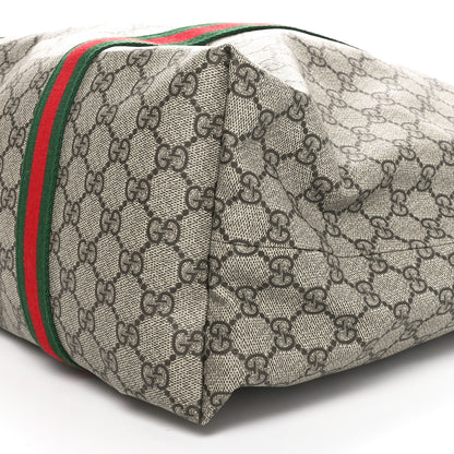 Gucci Tender GG Supreme Monogram Textured Dollar Calfskin Web Tote Beige Ebony New Acero 9 of 9