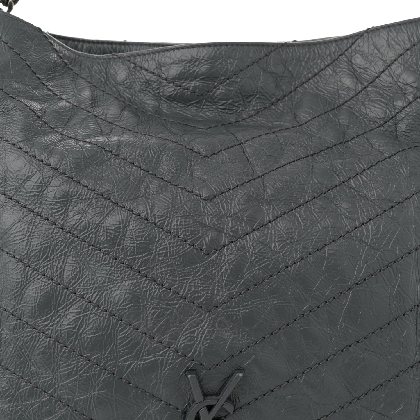 Crinkled Calfskin Matelasse Monogram Large Niki Shopper Tote Dark Smog